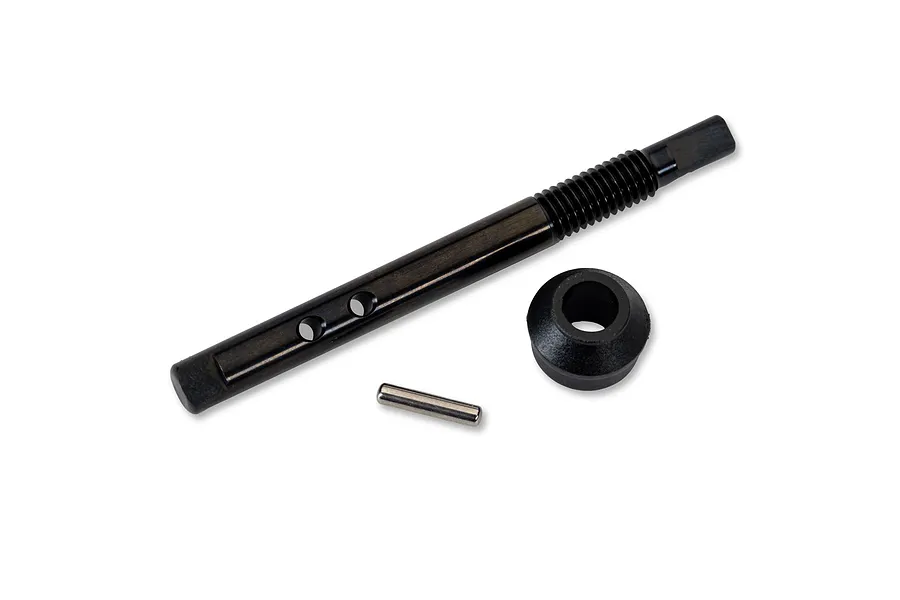 Traxxas slipper shaft, bearing adaptor, and small metal pin for RC drivetrain maintenance.