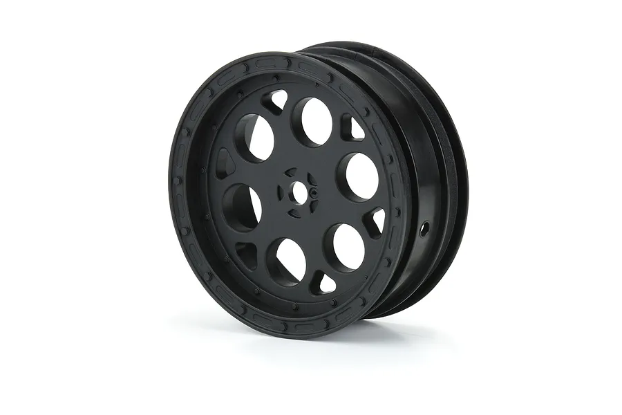 A single black Pro-Line Showtime 2.2 inch front wheel for 1/10 scale RC sprint cars, shown from a three-quarter angle on a white background.