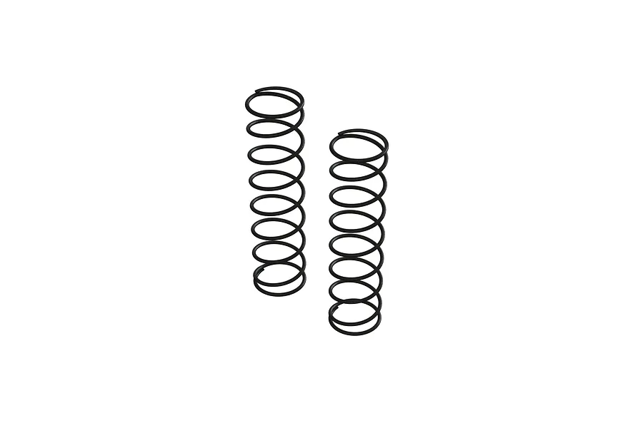 Two black metal RC shock springs standing vertically against a white background.