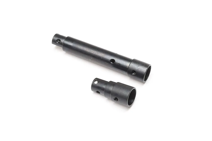 Two black steel axle tube components for an Axial SCX10 PRO RC crawler, shown against a white background.