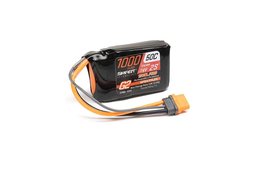 Spektrum 7.4V 1000mAh 2S 50C Smart G2 Trail Pro LiPo Battery: IC2 image 152285