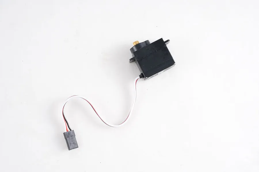 FMS 16g waterproof metal geared servo with black casing, brass output gear, and a three-wire connector cable.