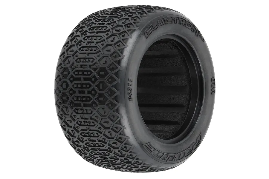 A single Pro-Line 2.2 inch Electron 2.0 T RC stadium truck tyre showing the detailed hexagonal tread pattern and sidewall branding.