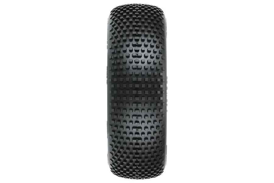 A front view of a black Pro-Line 2.2 inch Hole Shot 3.0 RC buggy tyre featuring a dense square-pin tread pattern.