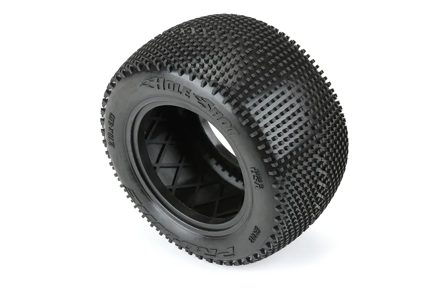 A single Pro-Line Hole Shot 2.0 2.2 inch RC stadium truck tyre showing the tread pattern and sidewall branding.