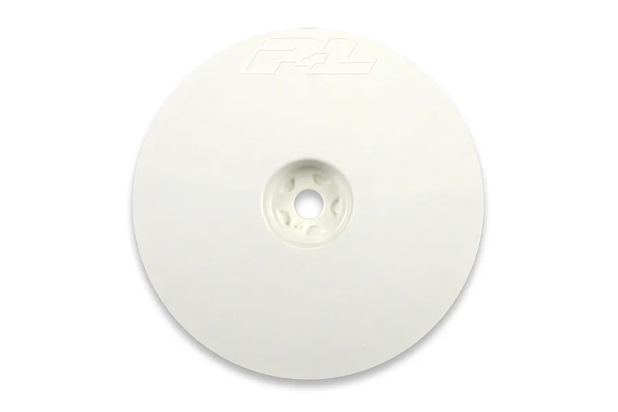 A single white Pro-Line 2.2 inch dish rim for 2WD RC buggy front wheels, viewed from the front.