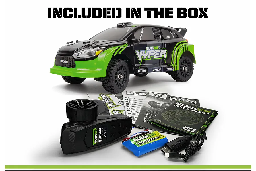 BlackZon Vyper RX RC Rally Car Electric 4WD 1/16 Scale RTR - Green image 153023