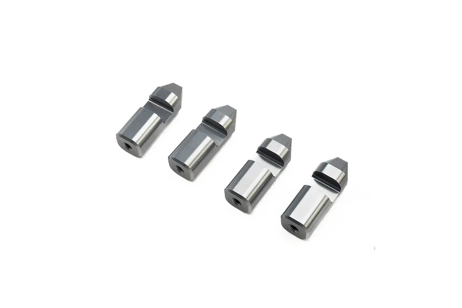 Four silver-coloured Losi aluminium side guard mounting latch posts arranged in a row against a white background.