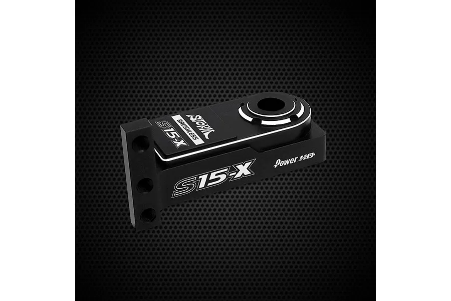 Black metal top case for a Power HD S15-X servo, featuring white branding and text on a dark textured background.