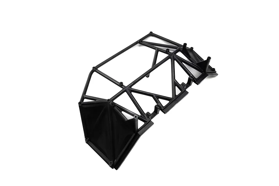 A black plastic left roll cage door component for a Losi RC vehicle, shown from an angled perspective against a white background.