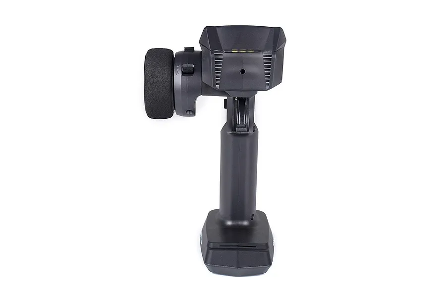 Rear view of the Sense Innovations S10 2.4Ghz 10ch RC transmitter showing the handle, steering wheel, and trigger mechanism.