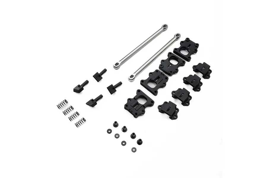 Losi Side Roll Cage Latch Set including metal rods, black plastic mounts, springs, and small hardware components on a white background.