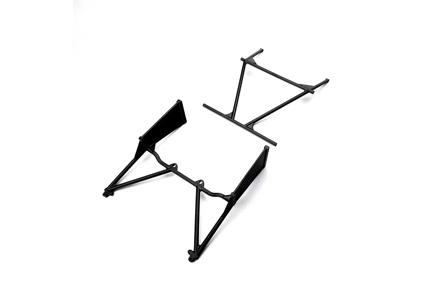 Two black plastic RC roll cage components for a Losi vehicle, shown against a plain white background.