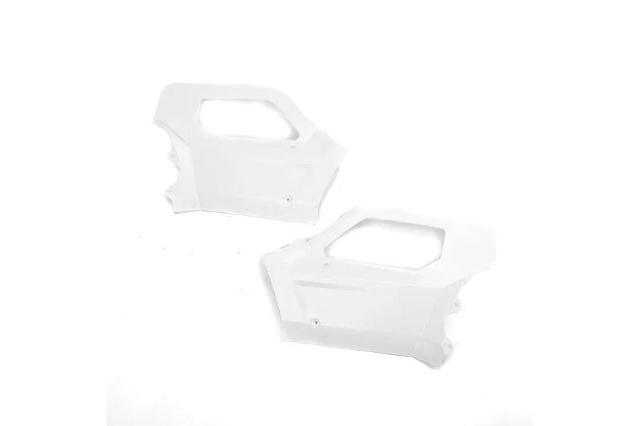 Two white plastic RC car door panels for a Losi vehicle, shown against a plain white background.