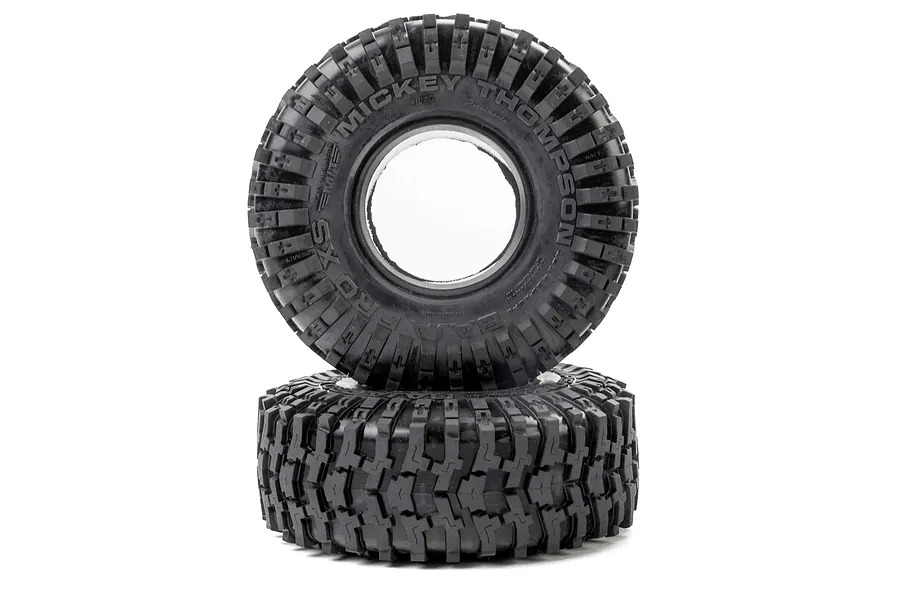 Two Pro-Line 1.9 inch Mickey Thompson Baja Pro XS crawler tyres stacked on a white background.