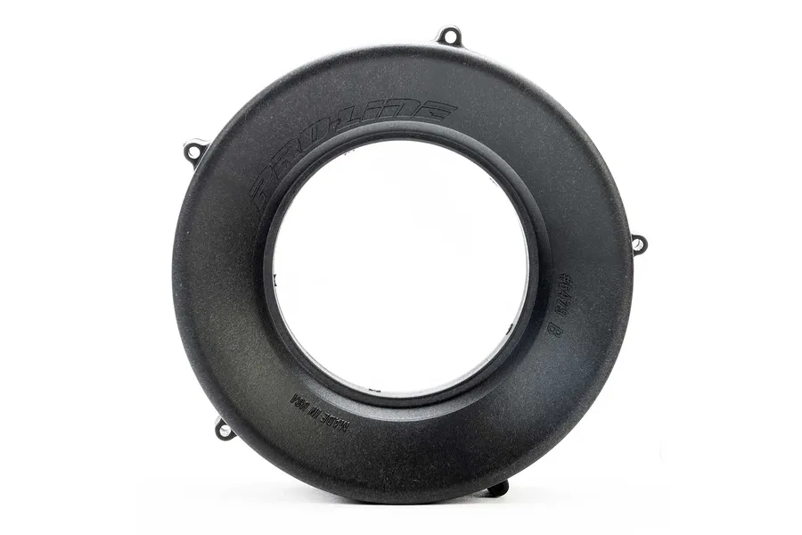 A black Pro-Line Rock-Tek tyre weight ring for 1.9 inch RC crawler wheels, shown against a white background.