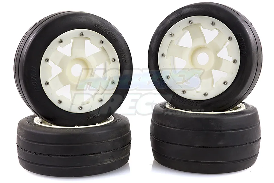 Rovan 4.7/5.5&amp;quot; Baja 5B Slick Tyres on White Nylon Rims - Beadlocked Wheel Set image 15665