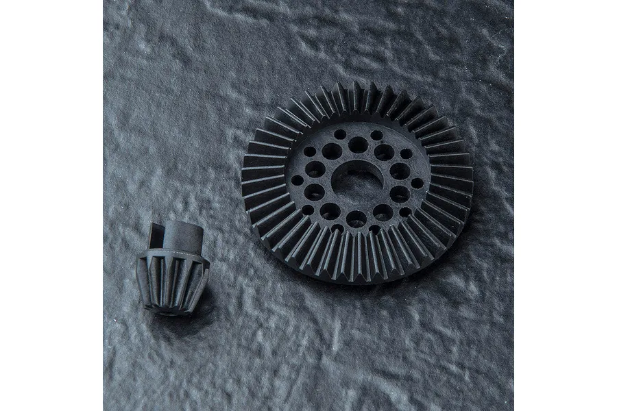 A black MST 42T ring gear and 11T pinion gear set for RC differential drivetrain.