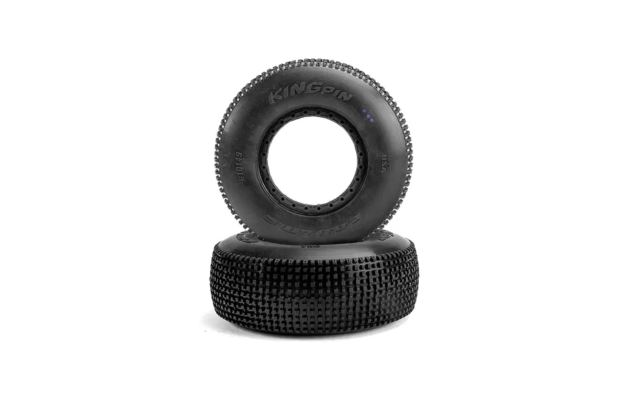 Two Pro-Line King Pin S3 off-road RC buggy tyres stacked on a white background.