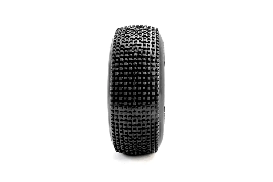 A single black Pro-Line King Pin off-road RC tyre viewed from the tread side against a white background.