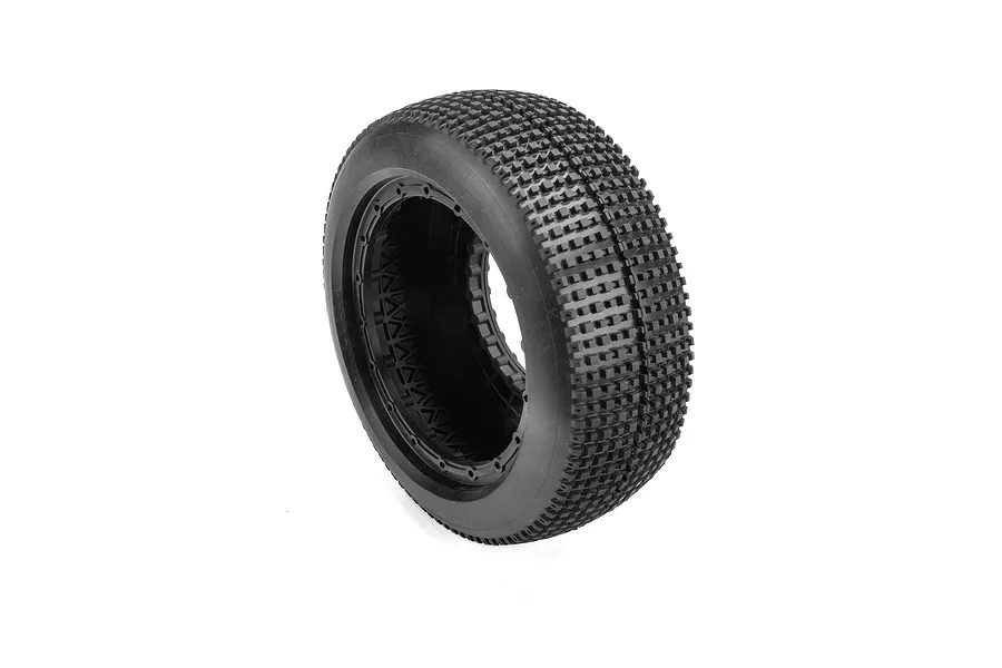 A single black Pro-Line King Pin off-road RC buggy tyre showing the detailed square-pin tread pattern and internal bead structure.
