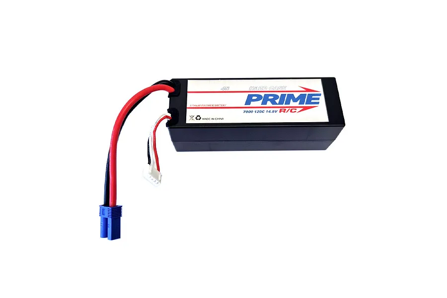 Prime RC 14.8V 7000mAh 120C 4S hard case LiPo battery with blue connector and balance lead.