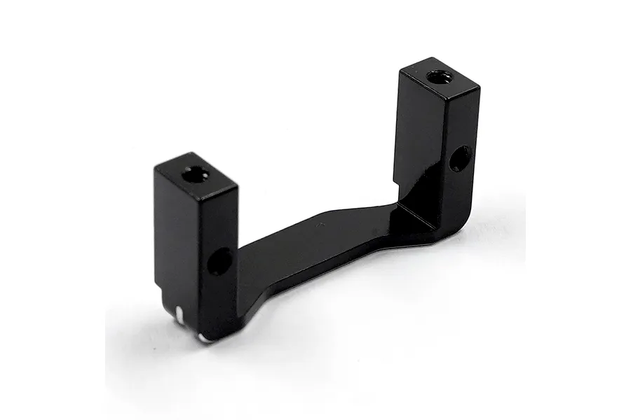 A black anodized aluminium U-shaped RC servo mount against a plain white background.