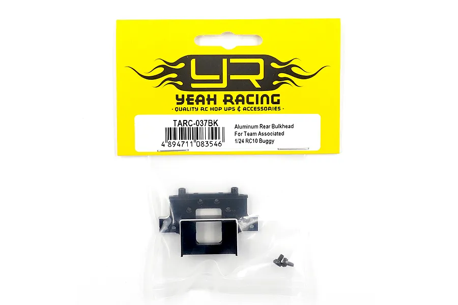 Yeah Racing TARC-037BK aluminum rear bulkhead for 1/24 RC10 buggy in original yellow and white retail packaging.