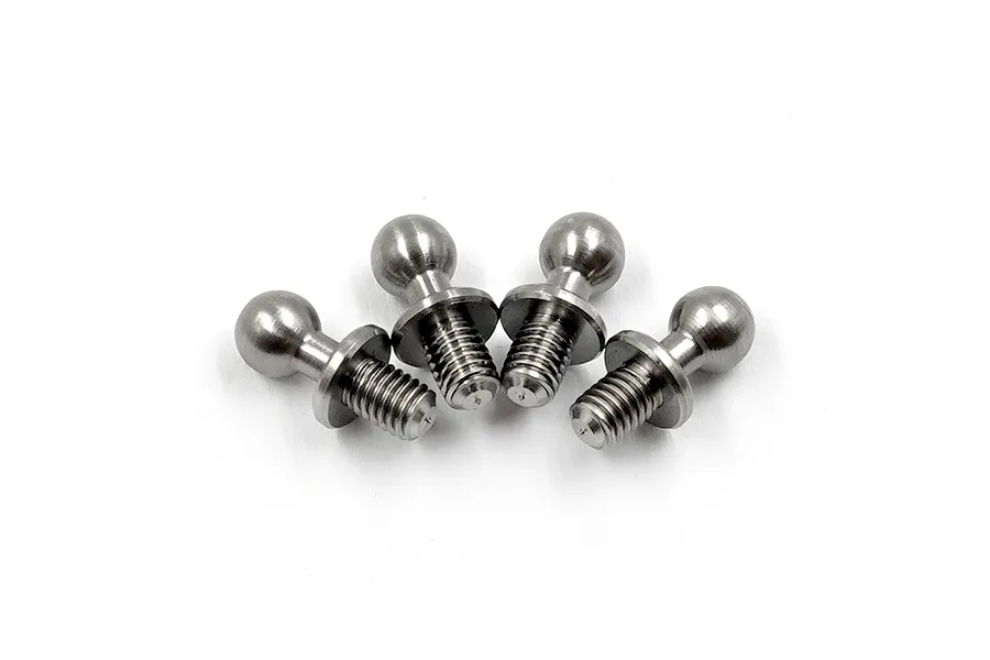 Four silver-coloured metal ball studs for RC cars arranged in a row against a white background.