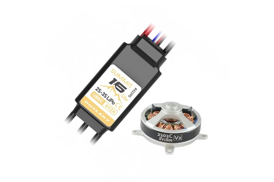 Dualsky 2303C V2 1800KV brushless motor and Summit Lite 16A ESC combo unit.