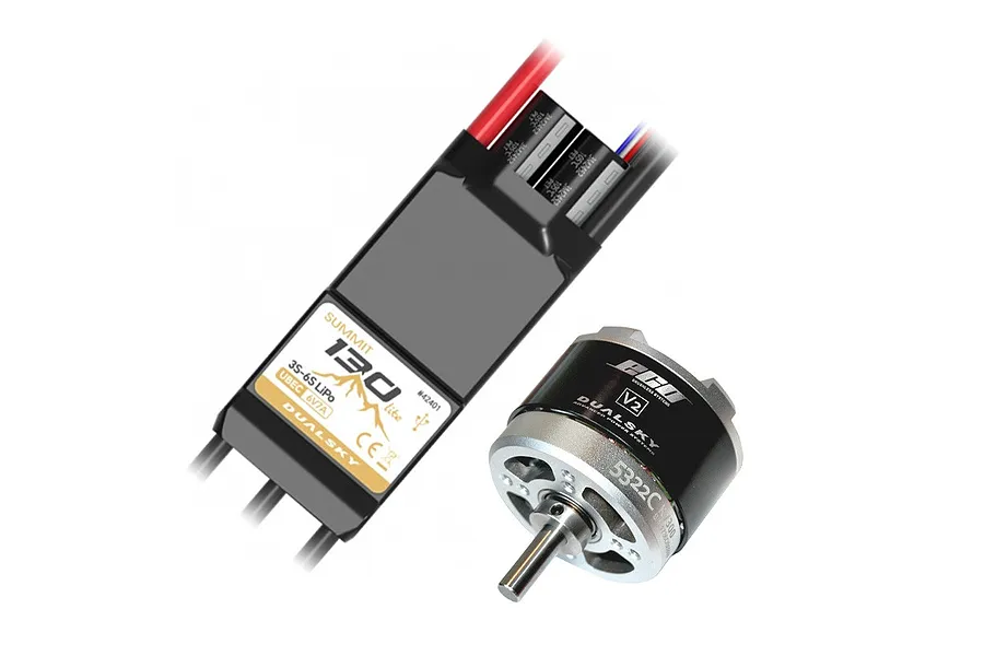 Dualsky Summit Lite 130A ESC and 5322C V2 brushless motor combo for RC aircraft.