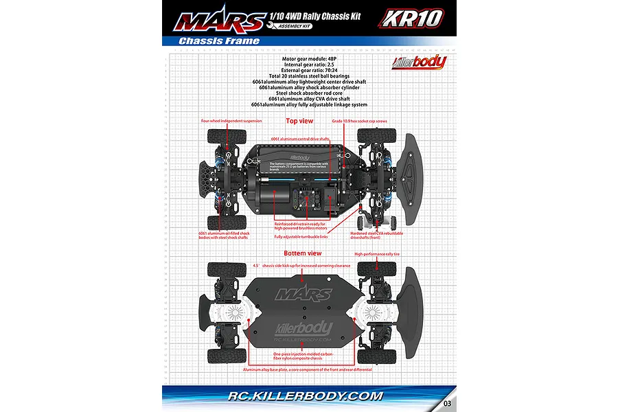 Killerbody Mars KR10 RC Rally Car Electric 4WD 1/10 Scale Kit image 4