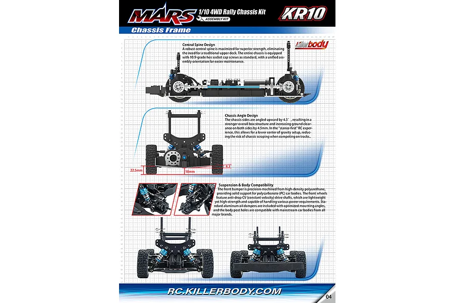 Killerbody Mars KR10 RC Rally Car Electric 4WD 1/10 Scale Kit image 5