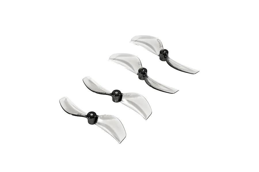 Four grey, two-blade Gemfan 45mm propellers for RC drones arranged on a white background.