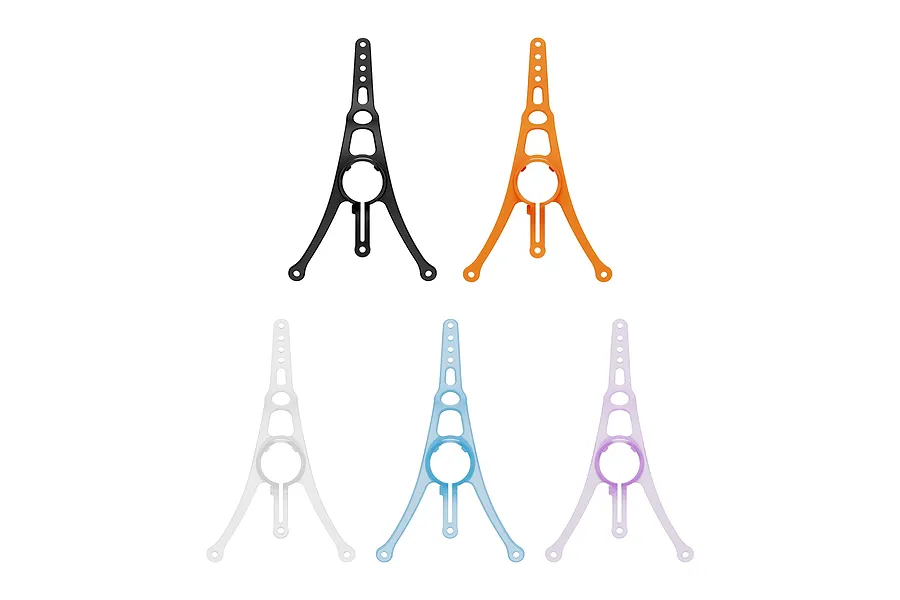 Five BetaFPV drone canopies in black, orange, white, light blue, and light purple arranged on a white background.