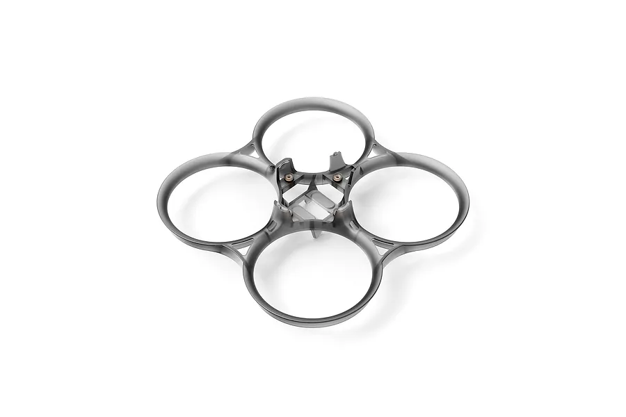 A clear grey BetaFPV drone frame duct showing the four circular propeller guards and central motor mount structure.
