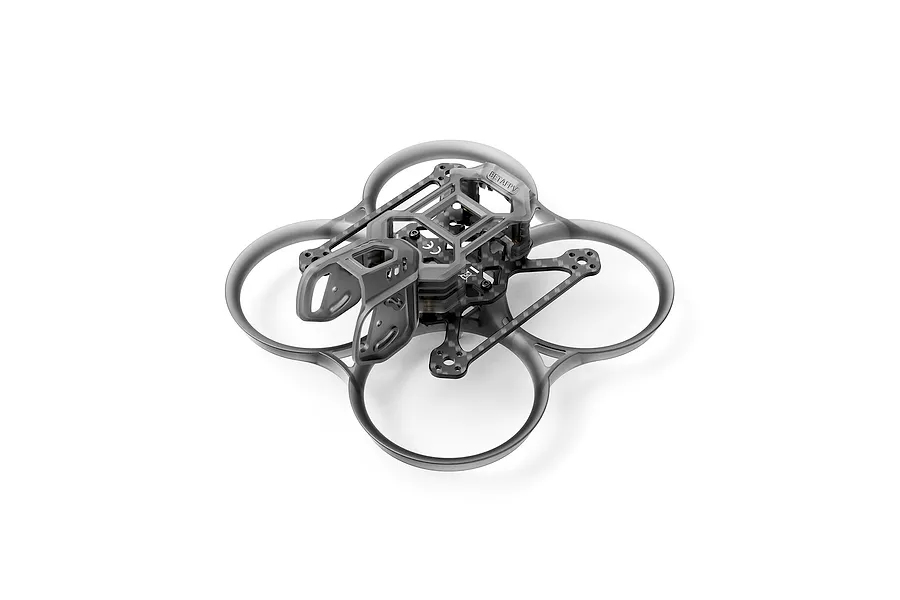 BetaFPV O4 Air Unit Pro drone frame in clear grey, featuring a carbon fiber base and protective plastic propeller ducts.