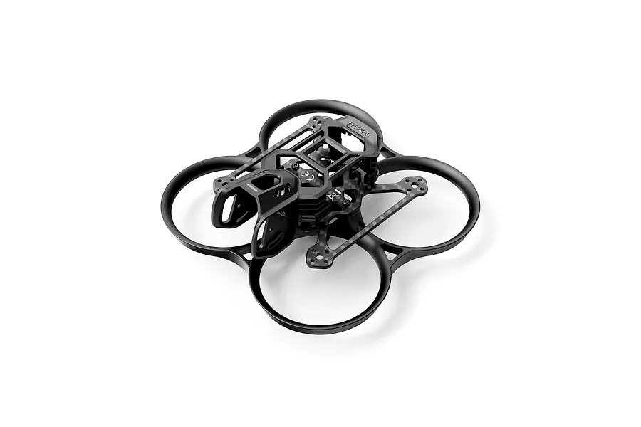BetaFPV O4 Air Unit Pro drone frame in black, featuring a carbon fiber base and protective plastic propeller ducts.