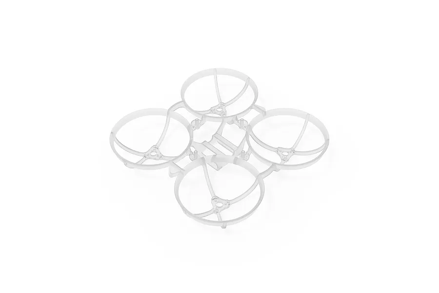 A clear white BetaFPV drone frame featuring four circular propeller guards in a quadcopter configuration, shown against a plain white background.