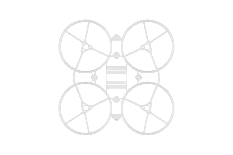Top-down view of a clear white BetaFPV drone frame with four integrated propeller guards.