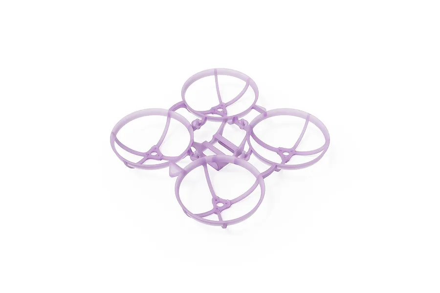 A clear purple BetaFPV drone frame with four integrated propeller guards on a white background.