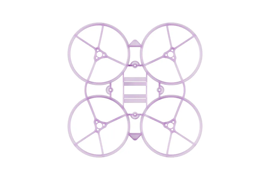 A top-down view of a clear purple BetaFPV drone frame featuring four integrated propeller ducts.