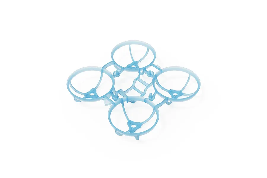A clear blue BetaFPV drone frame with four integrated propeller guards on a white background.