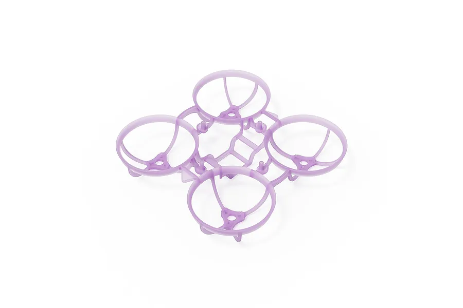 A clear purple BetaFPV drone frame with four integrated propeller guards on a white background.