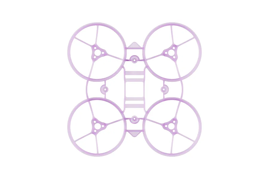 A top-down view of a clear purple BetaFPV drone frame with four integrated propeller guards.