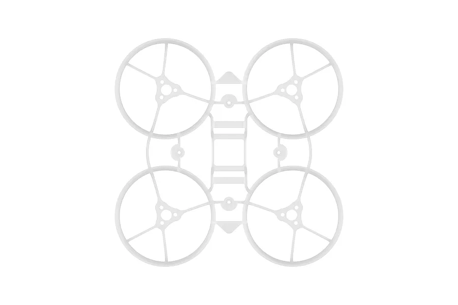 Top-down view of a white BetaFPV drone frame with four integrated propeller guards.