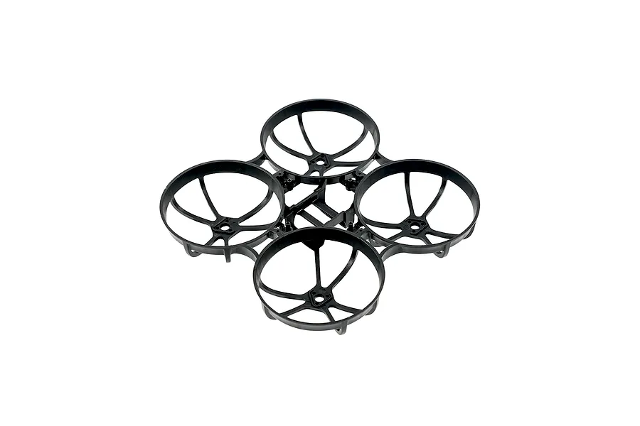 A black BetaFPV drone frame with four integrated propeller guards, shown from a high-angle perspective against a white background.