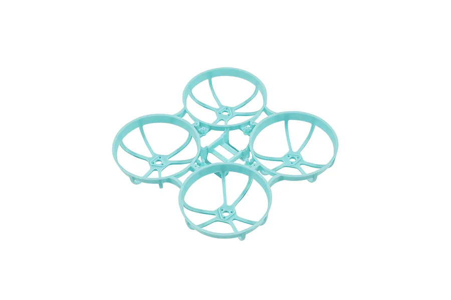 A cyan-coloured BetaFPV drone frame with four integrated propeller guards on a white background.