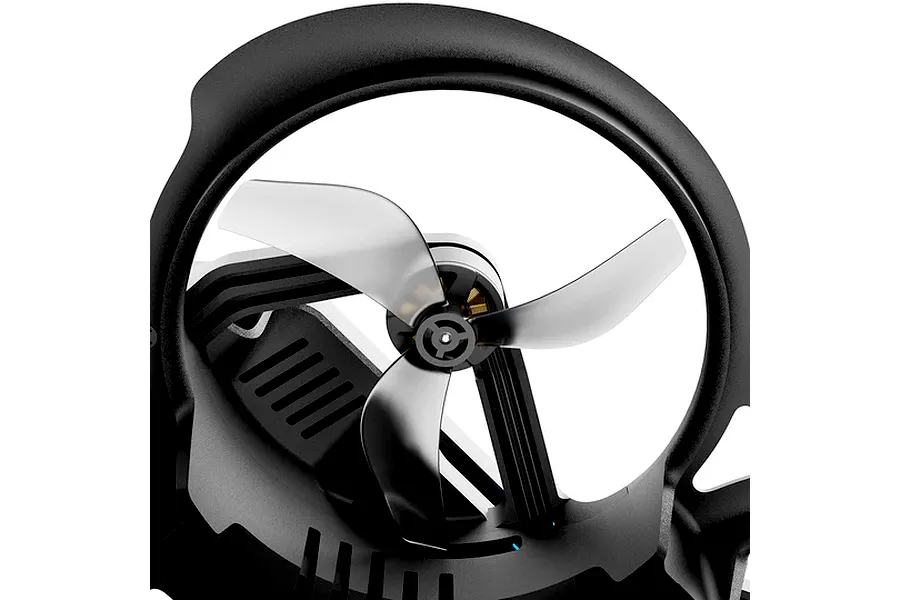 Close-up view of a BetaFPV Aquila20 drone propeller inside its protective black plastic duct.