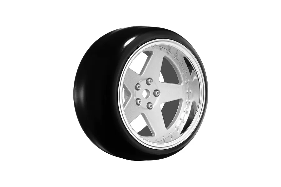 Louise 1.9&amp;quot; Drift Tyres on 5 Spoke White and Silver Rims 4Pcs - Glued Wheels image 1